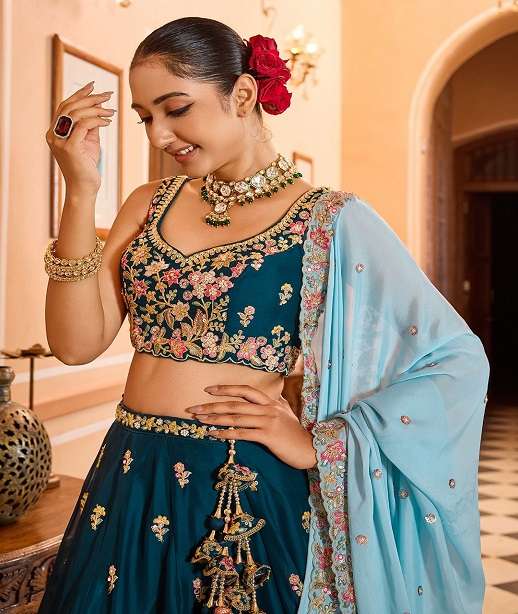 INDIAN DESIGNER BOLLYWOOD WEDDING PARTY WEAR HEAVY PREMIUM GEORGETET LEHENGA CHOLI NT 6161 COLOE