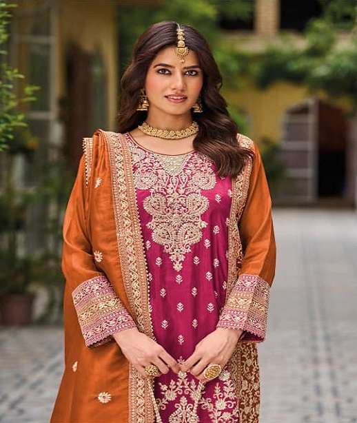 INDIAN DESIGNER FANCY WEDDING PARTY WEAR CHINON SILK PLAZZO SALWAR SUIT RH SHIMMER 1001-1002