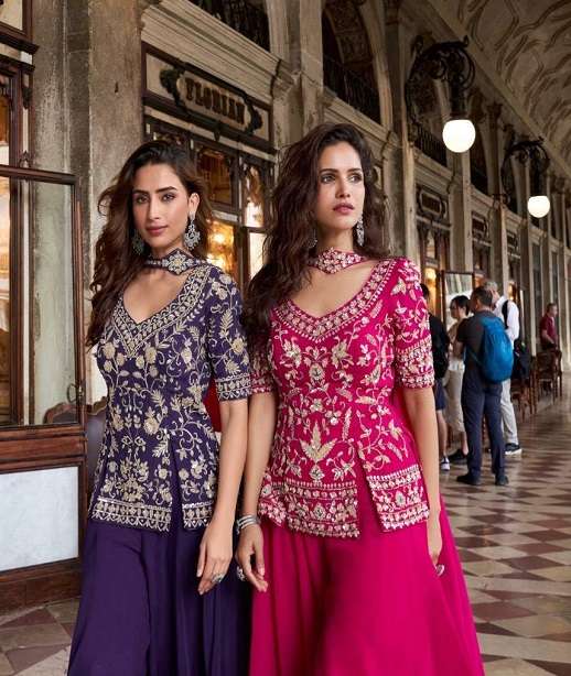 INDIAN DESIGNER FANCY WEDDING PARTY WEAR ORGANZA SILK KOTI PALLAZO SHARARA SALWAR SUIT SY BELA 10097-10099