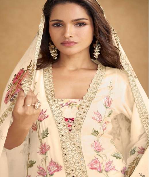 INDIAN DESIGNER FANCY WEDDING PARTY WEAR REAL CHINON PALLAZO SHARARA SALWAR SUIT GL INAYAT 7555 COLOR