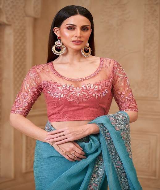 WEDDING SEASON DESIGNER PARTY WEAR GEORGETTE SAREE WITH SILK BLOUSE COLLECTION SM TFH 32001-32018