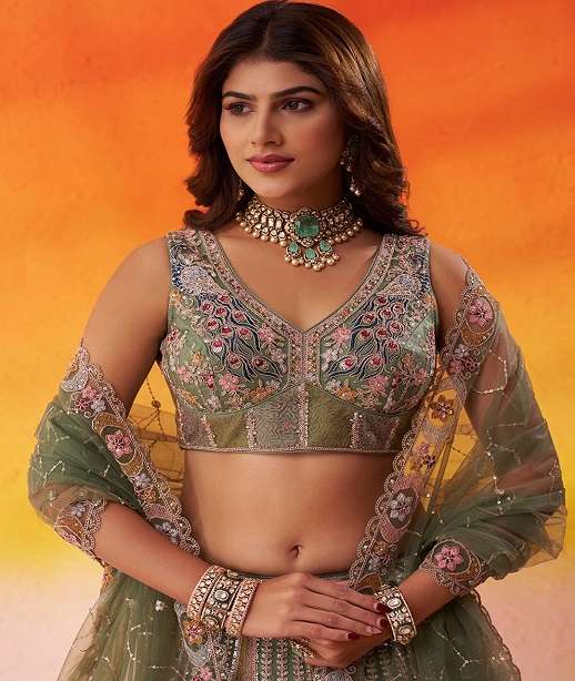 DESIGNER BOLLYWOOD BRIDAL WEDDING PARTY WEAR NET LEHENGA CHOLI SENHORA DRESSES NT 6272 COLOR