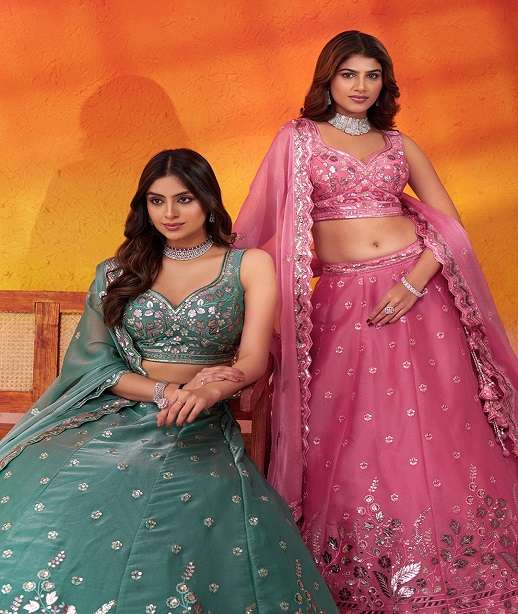 DESIGNER BOLLYWOOD BRIDAL WEDDING PARTY WEAR ORGANZA SILK LEHENGA CHOLI SENHORA DRESSES NT 6287 COLOR