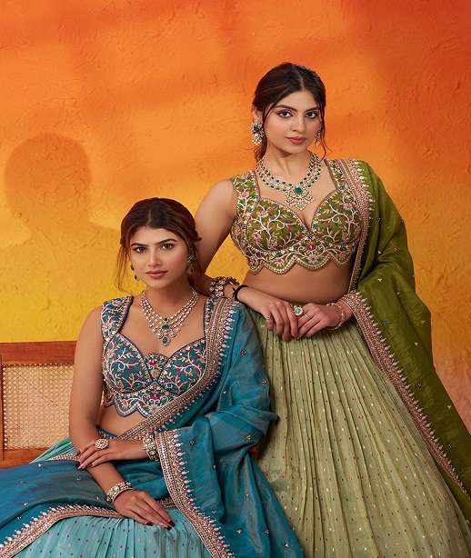 DESIGNER BOLLYWOOD BRIDAL WEDDING PARTY WEAR TISSUE SILK LEHENGA CHOLI SENHORA DRESSES NT 6231 COLOR