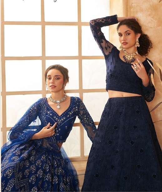 DESIGNER FANCY WEDDING PARTY WEAR INDIAN HEAVY NET LEHENGA CHOLI WITH DUPATTA ALZ SENHORA 1083 COLOR