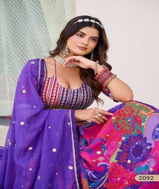 DESIGNER FANCY WEDDING PARTY WEAR INDIAN ORGANZA LEHENGA CHOLI WITH NET DUPATTA ANY MEHVISH 2091-2092