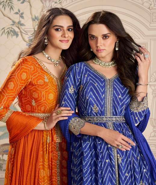 DESIGNER FANCY WEDDING PARTY WEAR REAL CHINON ANARKALI SALWAR SUIT GOWN SY SAKSHI 10139-10141