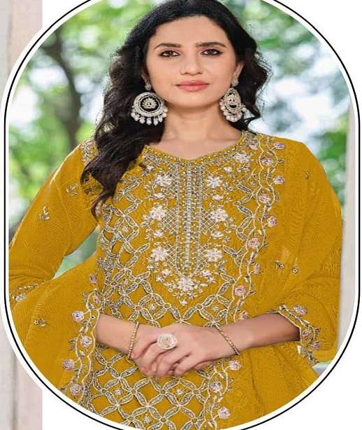 DESIGNER HEAVY CHINON PAKISTANI SALWAR SUIT COLLECTION JG 4233 COLOR