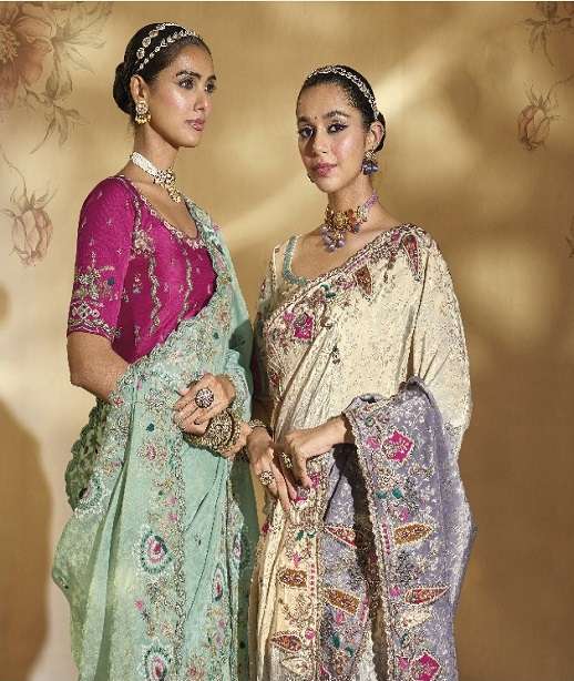 DESIGNER PARTY WEAR HEAVY SILK SAREE WITH CUT DANA EMBROIDERY WORK COLLECTION SM MN 8101-8111