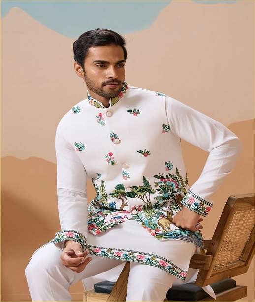 DESIGNER PARTY WEAR READYMADE INDIAN MENS SILK KOTI KURTA KF 61591-61597