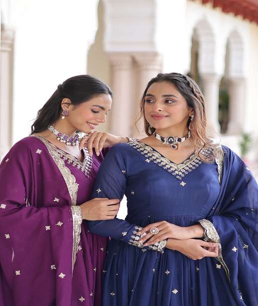 DESIGNER READYMADE VICHITRA SILK ANARKALI GOWN COLLECTION KU 1214 VOLOR