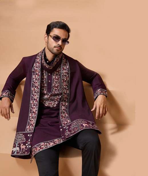 DESIGNER WEDDING PARTY WEAR READYMADE INDIAN MENS VISCOSE SILK KURTA KF 61511-61516