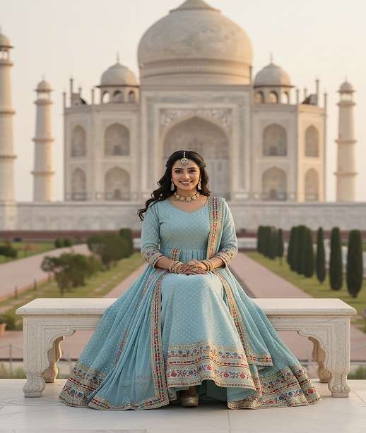 DESIGNER WEDDING PARTY WEAR REAL GEORGETTE ANARKALI GOWN SALWAR SUIT FABRIC SEQUENCE THREAD WORK KB SERIES 3307 COLOR