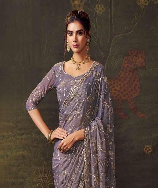 DESIGNER WEDDING PARTY WEAR TISSUE SILK SAREE WITH SEQUENCE WORK COLLECTION SM ROYAL 10347-10355