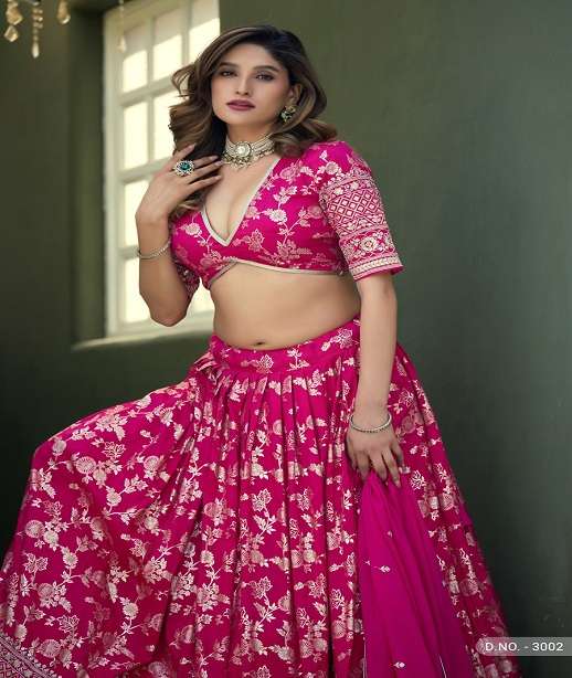 INDIAN DESIGNER BOLLYWOOD WEDDING PARTY WEAR HEAVY DOLA JACQUARD SILK LEHENGA CHOLI MHVS 3001-3002