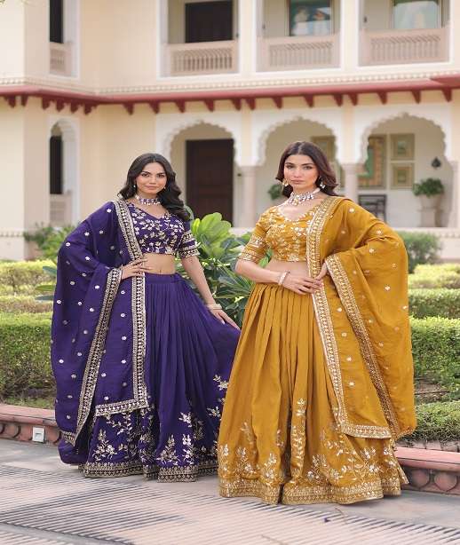 INDIAN DESIGNER BOLLYWOOD WEDDING PARTY WEAR VICHITRA SILK LEHENGA CHOLI LW 7156 COLORS