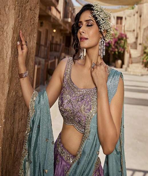 DESIGNER BRIDAL WEDDING PARTY WEAR SATIN SILK LEHENGA CHOLI WITH CHIFFON DUPATTA NT 6135 COLOR