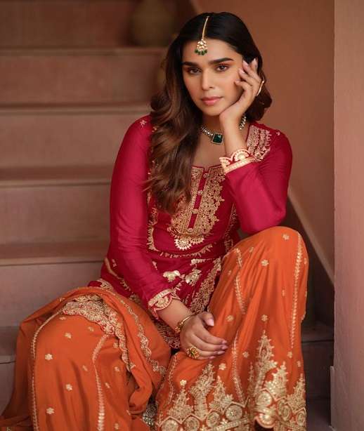 DESIGNER FANCY PARTY WEAR PREMIUM CHINON SILK READYMADE SHARARA SALWAR SUIT PALAZZO AF RICHA 10763-10765