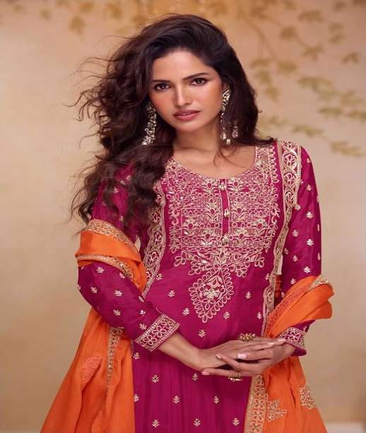 DESIGNER FANCY PARTY WEAR PREMIUM CHINON SILK READYMADE SHARARA SALWAR SUIT PALAZZO GL SHAGUN 7633-7634