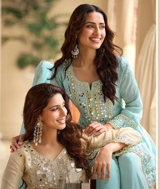 DESIGNER FANCY PARTY WEAR PREMIUM SILK READYMADE MIRROR WORK SALWAR SUIT SY MIRROR 10268-10270