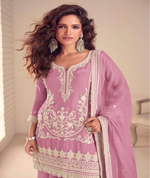 DESIGNER FANCY PARTY WEAR REAL CHINON READYMADE SHARARA SALWAR SUIT PALAZZO GL BUTTERFLY 7566 COLOR