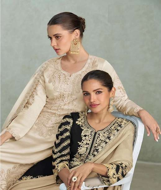 DESIGNER FANCY PARTY WEAR REAL CHINON SILK READYMADE SALWAR SUIT PALAZZO SY SAMIRA 5816-5817