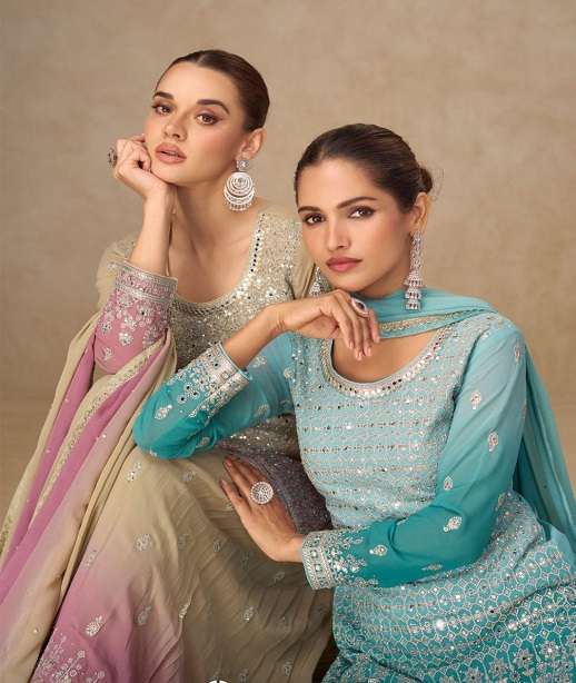 DESIGNER FANCY PARTY WEAR REAL GEORGETTE SHARARA SALWAR SUIT PALAZZO GL SHIVANI 7668-7670