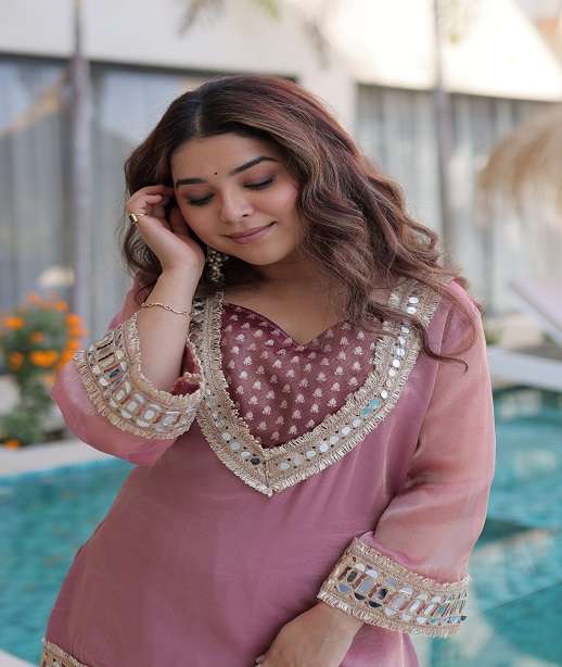 DESIGNER FANCY PARTY WEAR SILK READYMADE SHARARA SALWAR SUIT PALAZZO LW 9319