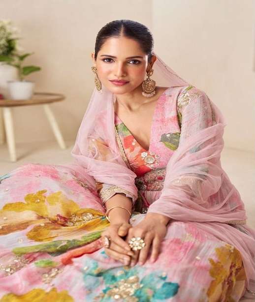 DESIGNER FANCY WEDDING PARTY WEAR REAL CHINON ANARKALI SALWAR SUIT GOWN GL RUCHIKA 7583-7586