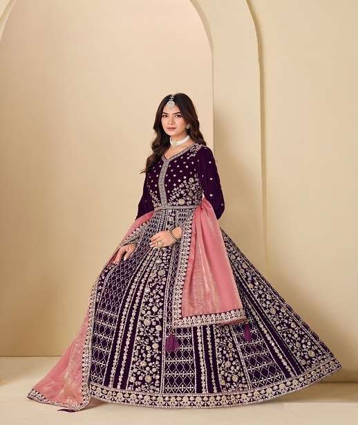 DESIGNER FANCY WEDDING PARTY WEAR VELVET ANARKALI SALWAR SUIT GOWN ANY 240 COLORS