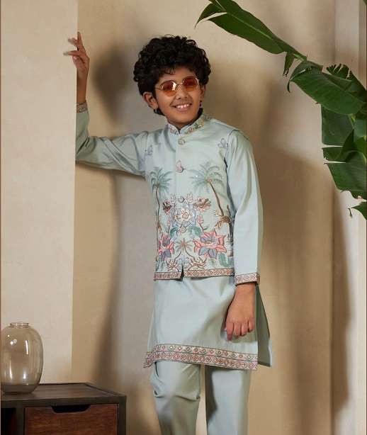 DESIGNER KIDS WEAR KOTI KURTA SET VISCOSE SILK KIDS KOTI KURTA SHERWANI SET KF 91051-91054