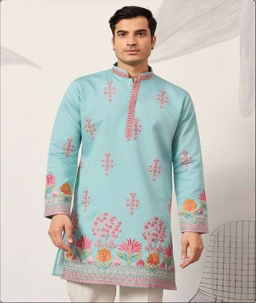 DESIGNER PARTY WEAR READYMADE MENS SILK KURTA WITH THREAD SEQUENCE WORK KF 61641-61648