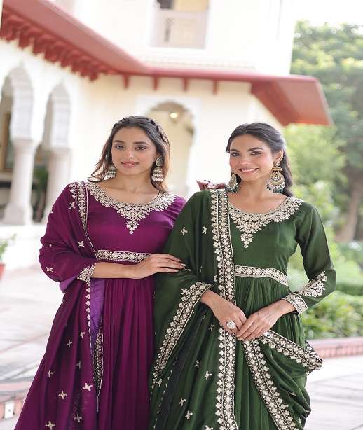 DESIGNER READYMADE VICHITRA SILK ANARKALI GOWN COLLECTION KU 1215 COLOR