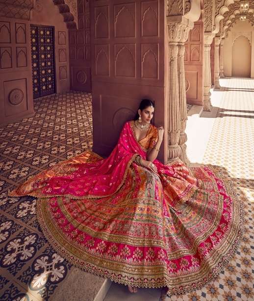 DESIGNER WEDDING BRIDAL WEAR INDIAN HEAVY MULTICOLOR BANARASI SILK LEHENGA CHOLI WITH SILK DUPATTA SM ROYAL 10365-10370