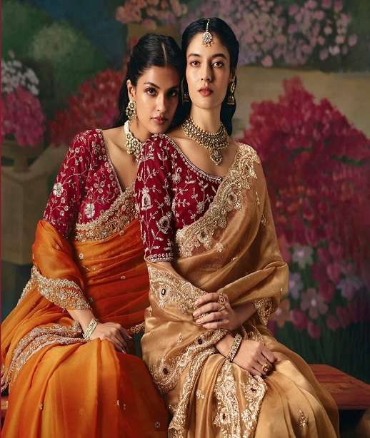 DESIGNER WEDDING PARTY WEAR FANCY SILK SAREE WITH BEADS AND SEQUENCE WORK COLLECTION SM KM 5601-5611