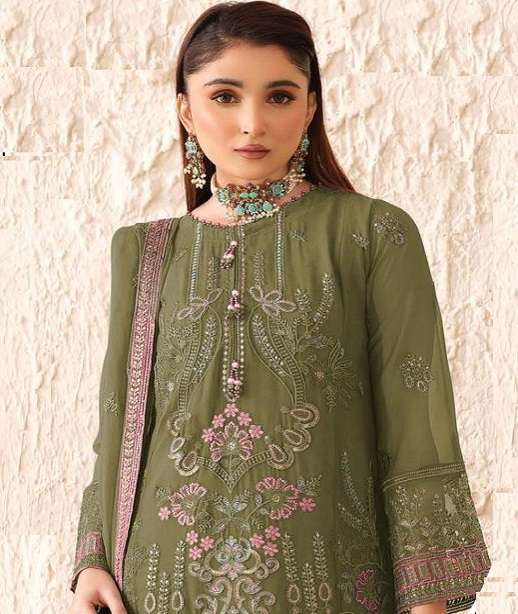 DESIGNER WEDDING PARTY WEAR FAUX GEORGETTE STRAIGHT PAKISTANI SALWAR SUIT JG 4216 COLOR
