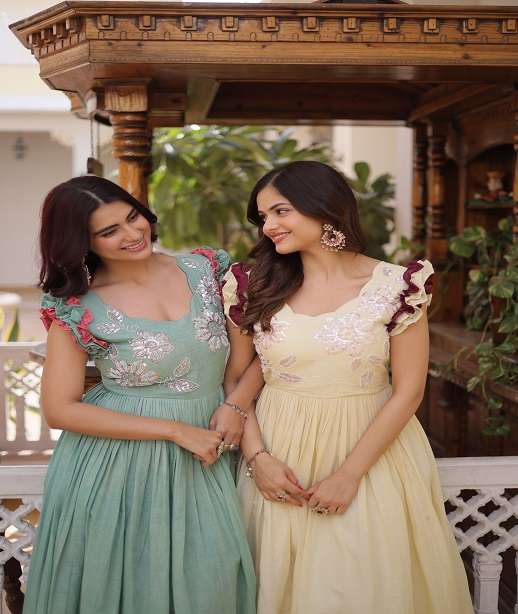 DESIGNER WEDDING PARTY WEAR READYMADE COTTON ANARKALI GOWN SALWAR SUIT KU 1234 COLOR