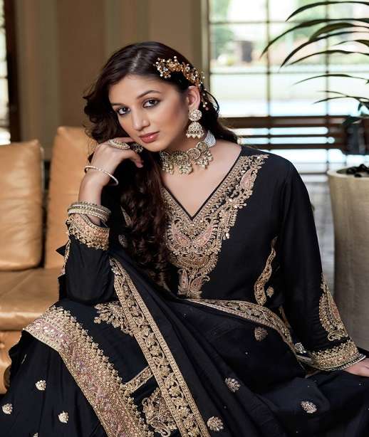 DESIGNER WEDDING PARTY WEAR REAL CHINON SHARARA SALWAR SUIT NVN SNK KALKI 10008-10009