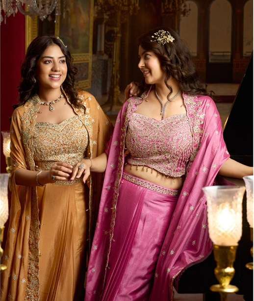 DESIGNER WEDDING PARTY WEAR REAL CHINON SILK SHRUG BLOUSE SKIRT SALWAR SUIT NVN SARIKA RAAG 1701-1703