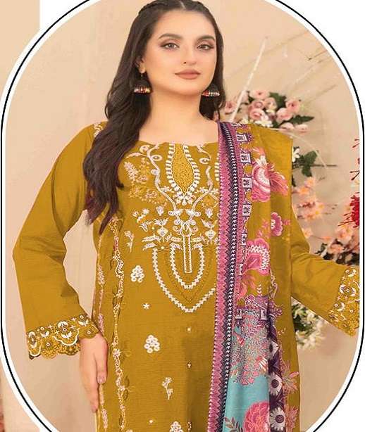 DESIGNER WEDDING PARTY WEAR STRAIGHT PAKISTANI CAMBRIC COTTON SALWAR SUIT JG 4234 COLOR