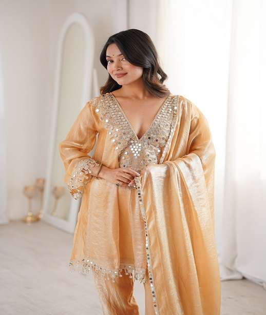 DESIGNER FANCY PARTY WEAR FENDY SILK SALWAR SUIT WITH FOIL MIRROR LW 9325 COLOR
