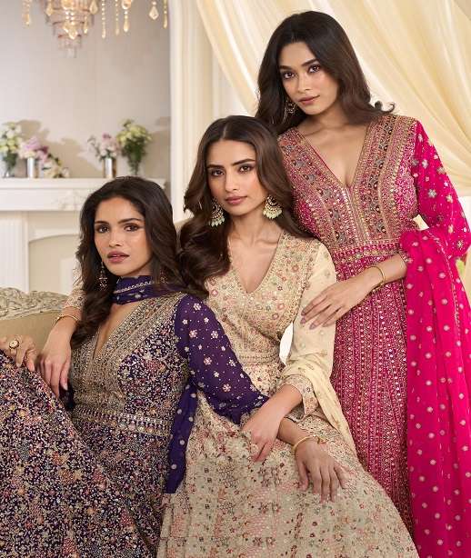 DESIGNER FANCY WEDDING PARTY WEAR REAL GEORGETTE ANARKALI SALWAR SUIT GOWN SY MAHARANI 10271-10273