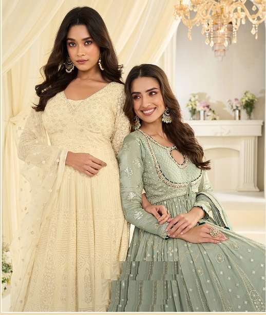 DESIGNER FANCY WEDDING PARTY WEAR REAL GEORGETTE ANARKALI SALWAR SUIT GOWN SY SHABINA 10155-10156