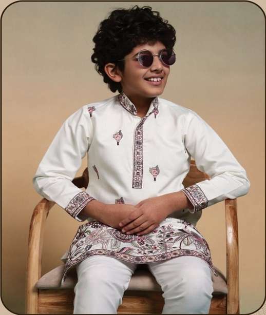 DESIGNER KIDS WEAR KURTA SET VISCOSE SILK KIDS KURTA PANT SET KF 91111-91116
