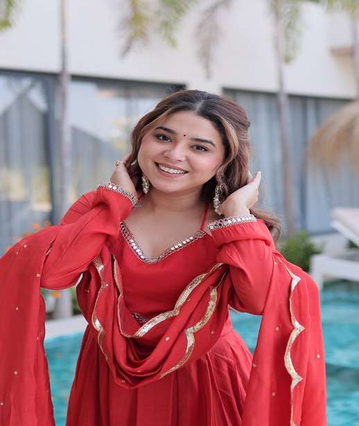 DESIGNER WEDDING PARTY WEAR CHANDERI SILK ANARKALI GOWN SALWAR SUIT KU 1237 COLOR