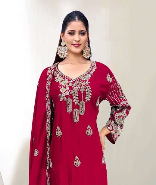 DESIGNER WEDDING PARTY WEAR REAL CHINON BEADS WORK SHARARA SALWAR SUIT JG 4266 COLOR