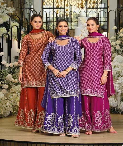 DESIGNER WEDDING PARTY WEAR REAL CHINON SHARARA PALAZZO SALWAR SUIT EB ZIYA 2311-2313