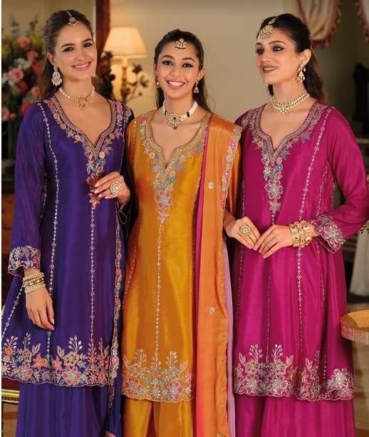 DESIGNER WEDDING PARTY WEAR REAL CHINON SHARARA SALWAR SUIT EB KALISTA 2398-2400