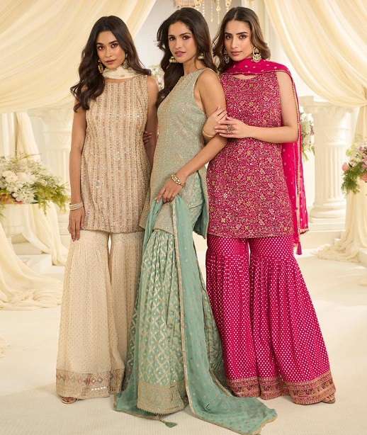 DESIGNER WEDDING PARTY WEAR REAL GEORGETTE SHARARA PALLAZO SALWAR SUIT SY VANYA 10221-10223