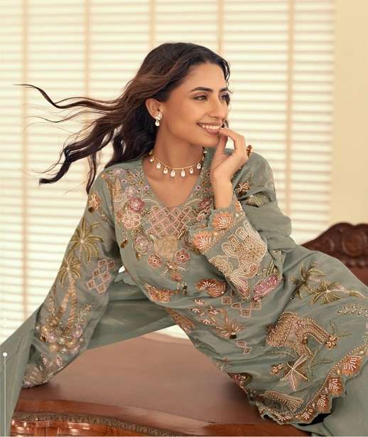 DESIGNER WEDDING PARTY WEAR SIMAR SILK SHARARA PALLAZO SALWAR SUIT SY KETKI 10252-10254